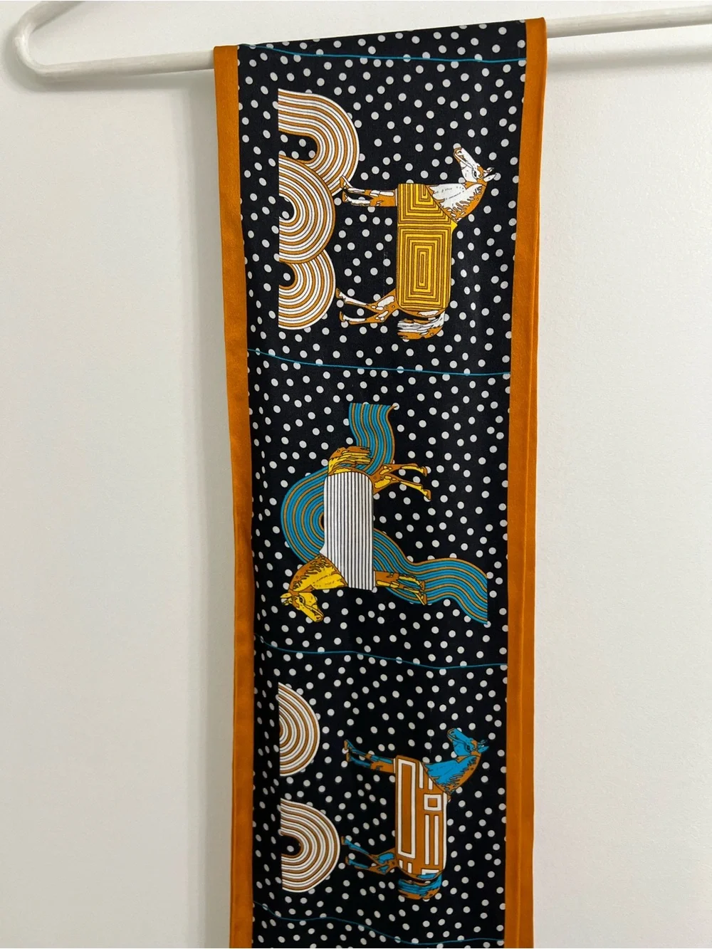 100% Silk Black & Teal Horse Motif Wall Scarf - Unbranded
